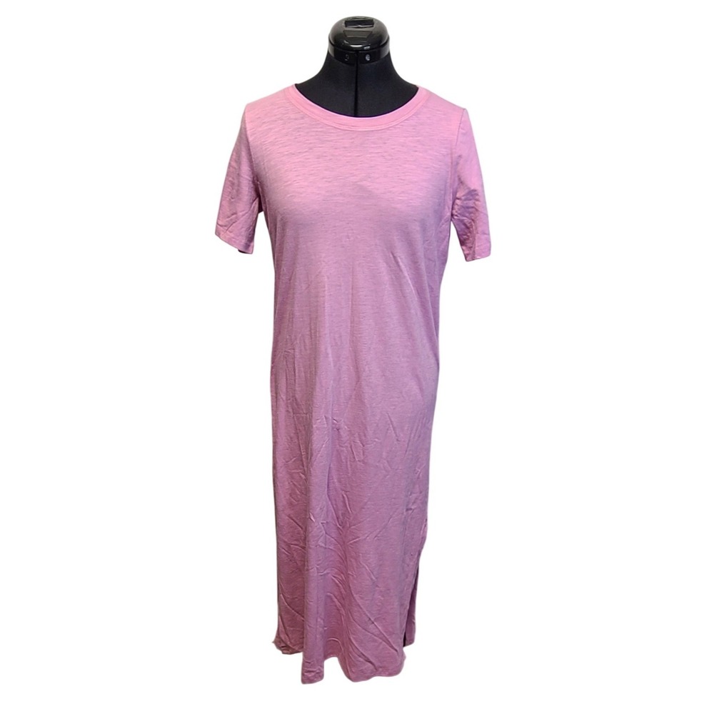 Eileen Fisher Organic Cotton Slubby Jersey Crew Neck Dress Lilac XXS